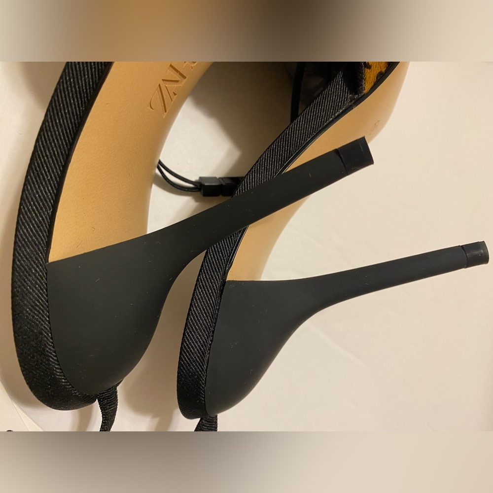 ZARA ANIMAL PRINT LEATHER SLINGBACK STILETTO HEELS - Picture 9 of 11